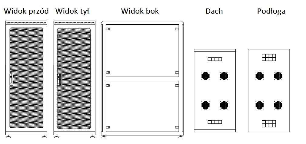 Schemat szafa RACK 42U szerokość 600mm, głębokość